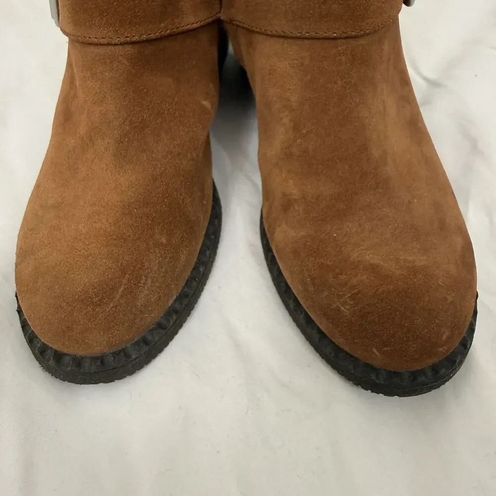 GENTLE SOULS Kenneth Cole Benton Slit Suede Buckle Ankle Boots 7.5 Brown EUC